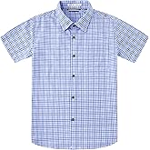 WARHORSEE Boys Casual Button Down Shirts Short Sleeve Wrinkle Free 4-Way Stretch Dress Shirs Plaid Shirts for Kids 6-14 Years
