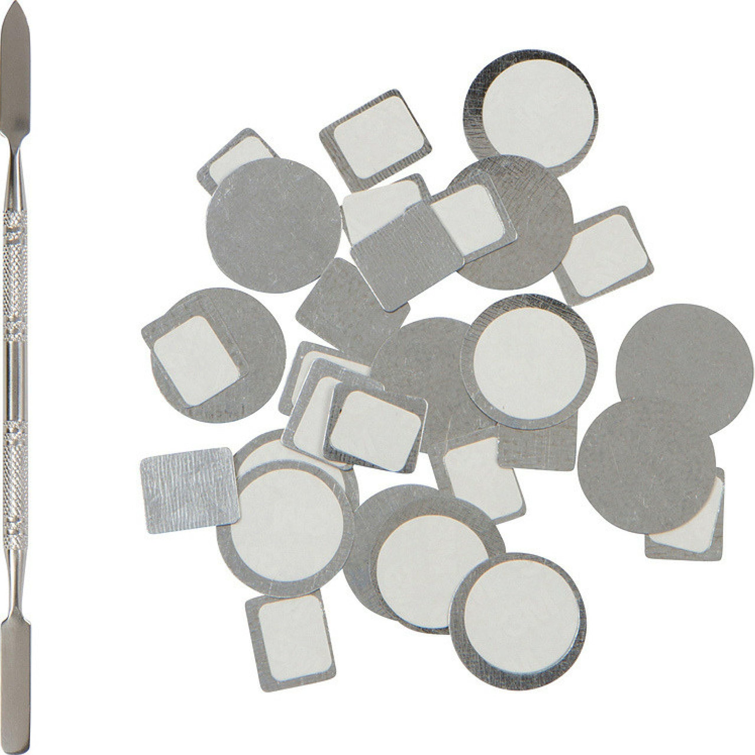 80 Metal Magnetic Palette Stickers for Empty Magnetic Makeup Palettes + Stainless Steel Depotting Spatula (40 pcs Round Organizational Stickers & 40 pcs Square Organizational Stickers)