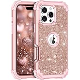 LONTECT for iPhone 16 Pro Max Case Glitter Sparkly Bling 3 in 1 Shockproof Heavy Duty Hybrid Sturdy High Impact Protective Cover Case for Apple iPhone 16 Pro Max 6.9 inch 2024,Rose Gold