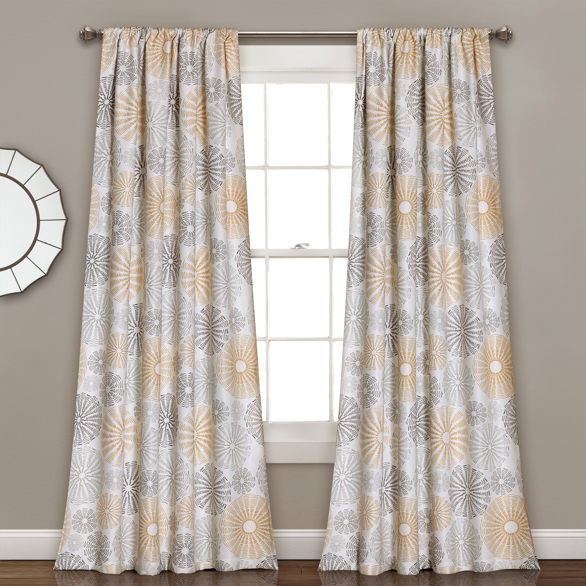 Lush Decor Multi Circles Curtain Panel, 0, Yellow/Gray