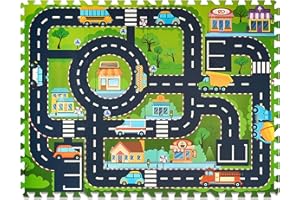 Sorbus Foam Playmat for Kids - Traffic Play Mat for Babies - Interlocking Floor Mats City Road Design - Track Play Rug for Children - Educational Playmat Rug Squares for Toy Cars & Trucks (12 Tiles)