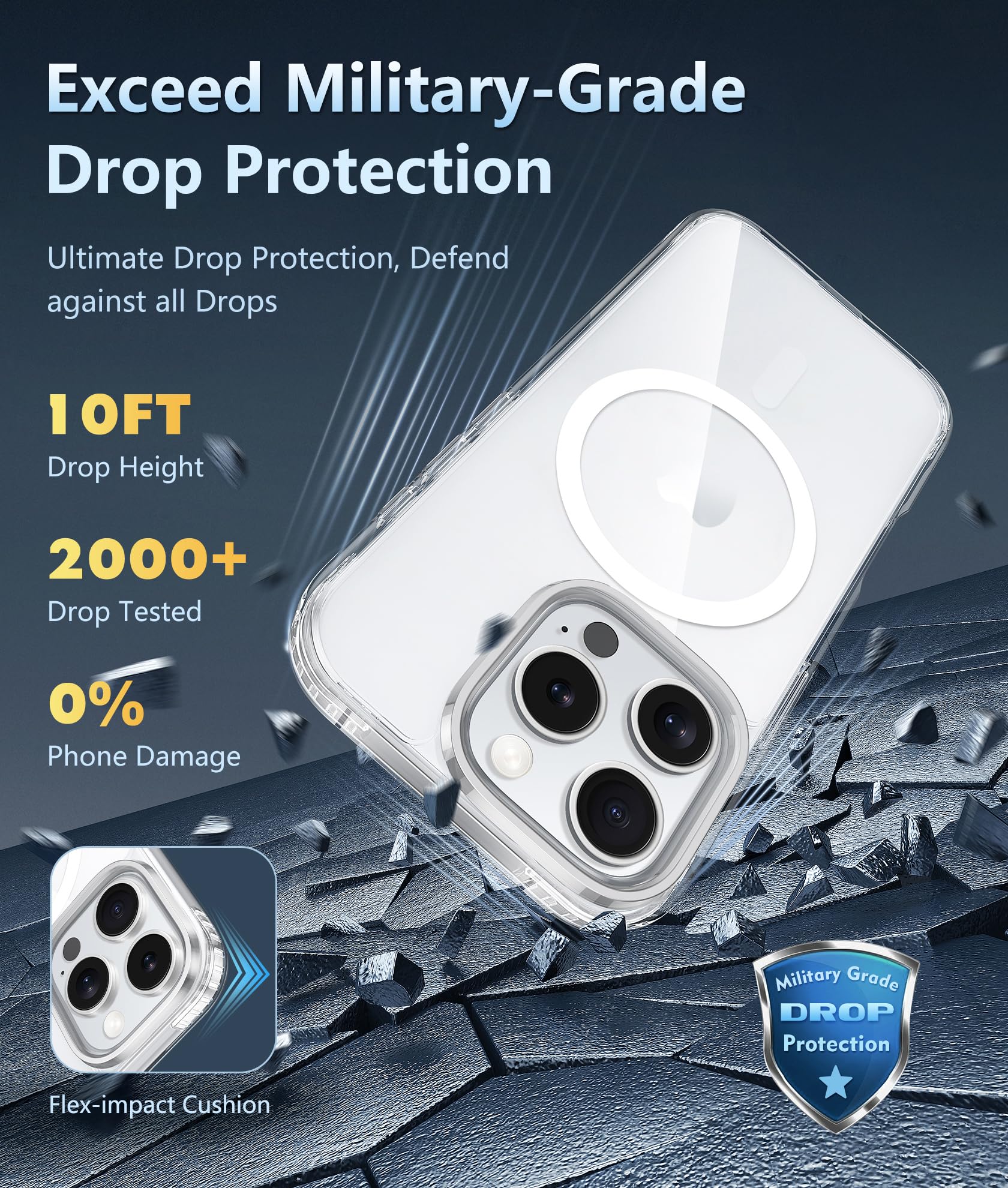FNTCASE for iPhone 16 Pro Case: iPhone 16 Pro Phone Clear Case Magnetic Military Grade Drop Protection Anti Yellowing Cell Phone Cover - Rugged Shockproof Protective Bumper Transparent Cases(Clear)