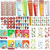 Yexiya 216 Pcs Christmas Stationery Party Favors Goodie Bag Stuffers Bulk Include Pencil Eraser Ruler Stamp Mini Notebook Treat Bag Sticker Gift Exchange Prizes Carnival Event