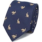 MENDEPOT Fun Hare Neck Tie With Box Brown Animal Rabbit Bunny Navy Necktie