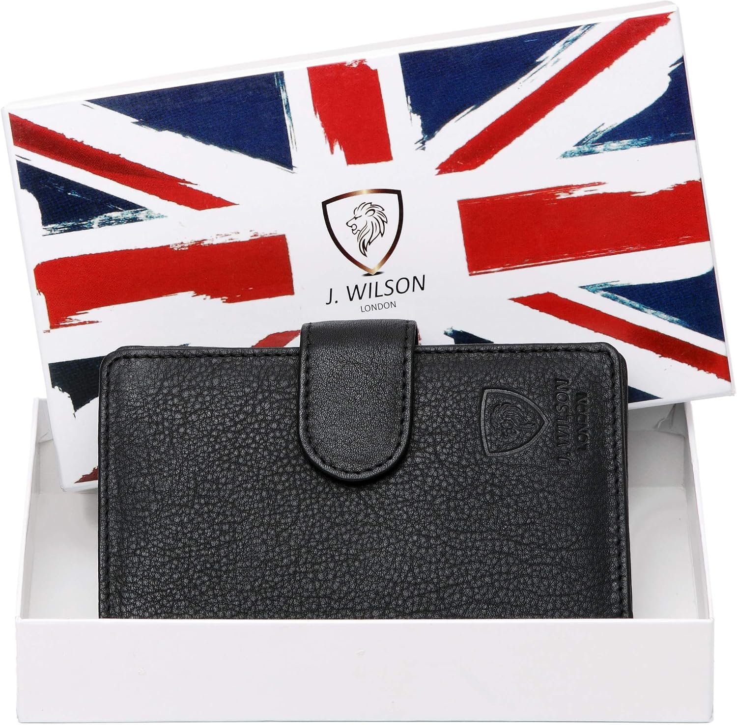 J. Wilson London Ladies RFID Safe Designer Leather Purse Card Women Wallet Zip Pocket Boxed, Black - Image 3