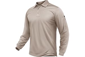 TACVASEN Mens Golf Polo Shirts Quick Dry Cool Performance Long Sleeve Tactical Shirts Pique Jersey Collar T-Shirt