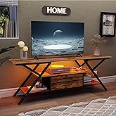 Simoretus TV Stand with Power Outlet and LED Lights, Fits TVs up to 65”, 2 Fabric Drawers Entertainment Center with Open Storage Shelves, Media Console for Living Room, Bedroom (Rustic Brown)