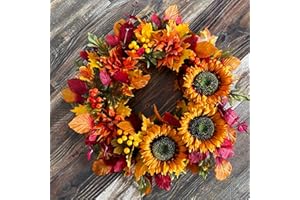 TOKCARE Fall Wreaths for Front Door,20 Inch Sunflower Wreath Fall Decorations for Home Decor Autumn Thanksgiving Halloween Indoor/Outdoor Decor Wreath