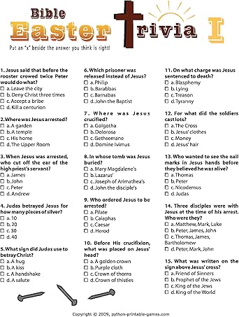 Amazon.com: Printable Christian Easter Trivia Game Double ...