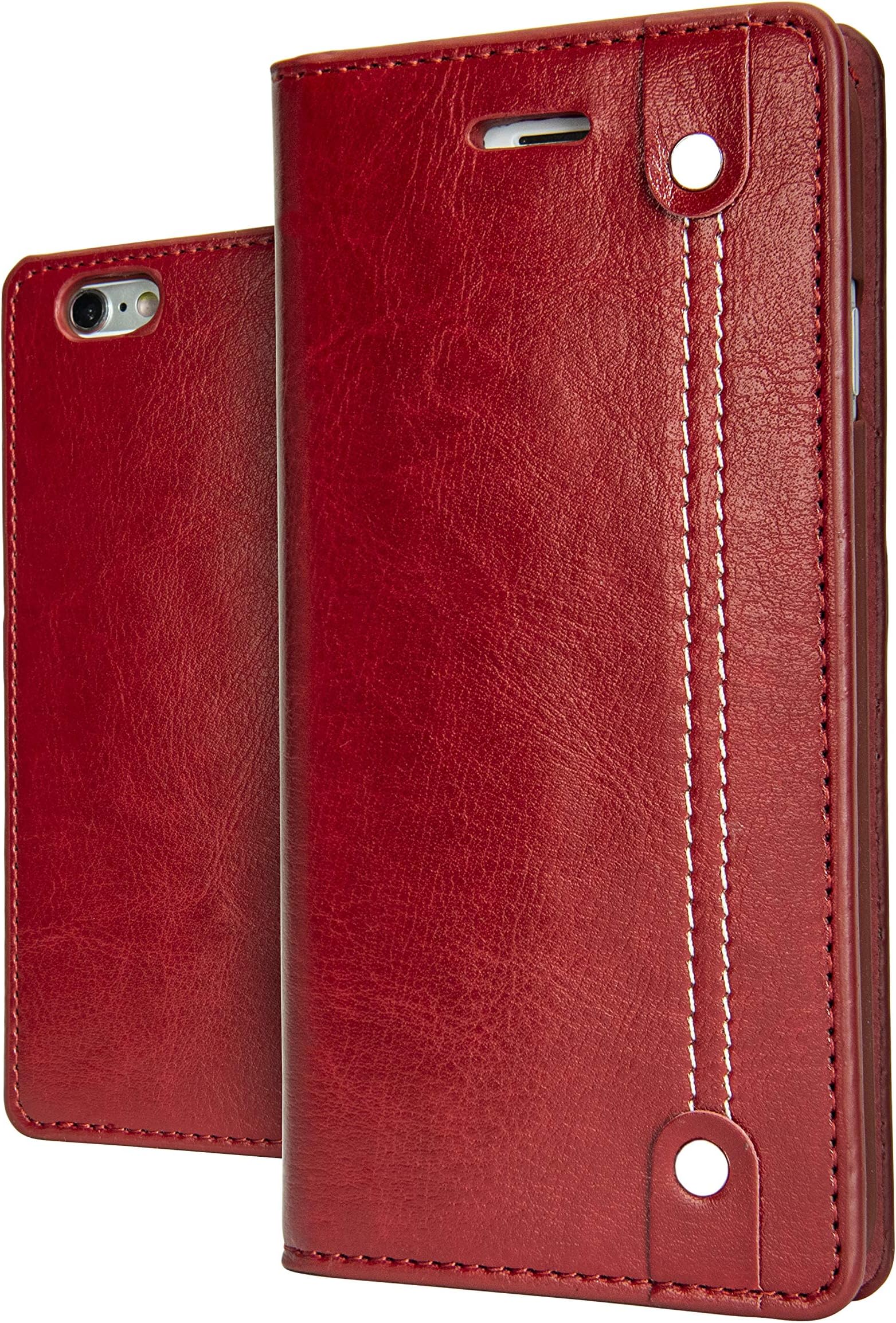 DWBCases iPhone 6 & 6s Wallet Case | Folio Flip Book Design with Strong Magnetic Closure & Leather Protective Cover | Lightweight Card & Money Holder | Includes Microfiber Cleaning Cloth | (Red)