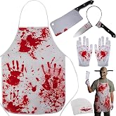 Watayo Halloween Butcher Costume Set, Cooking Chef Outfits Accessories | Halloween Butcher Costume Set Included Apron Gloves Prop Knife Tattoo Sticker for Adult Party Cosplay Scary Dress up