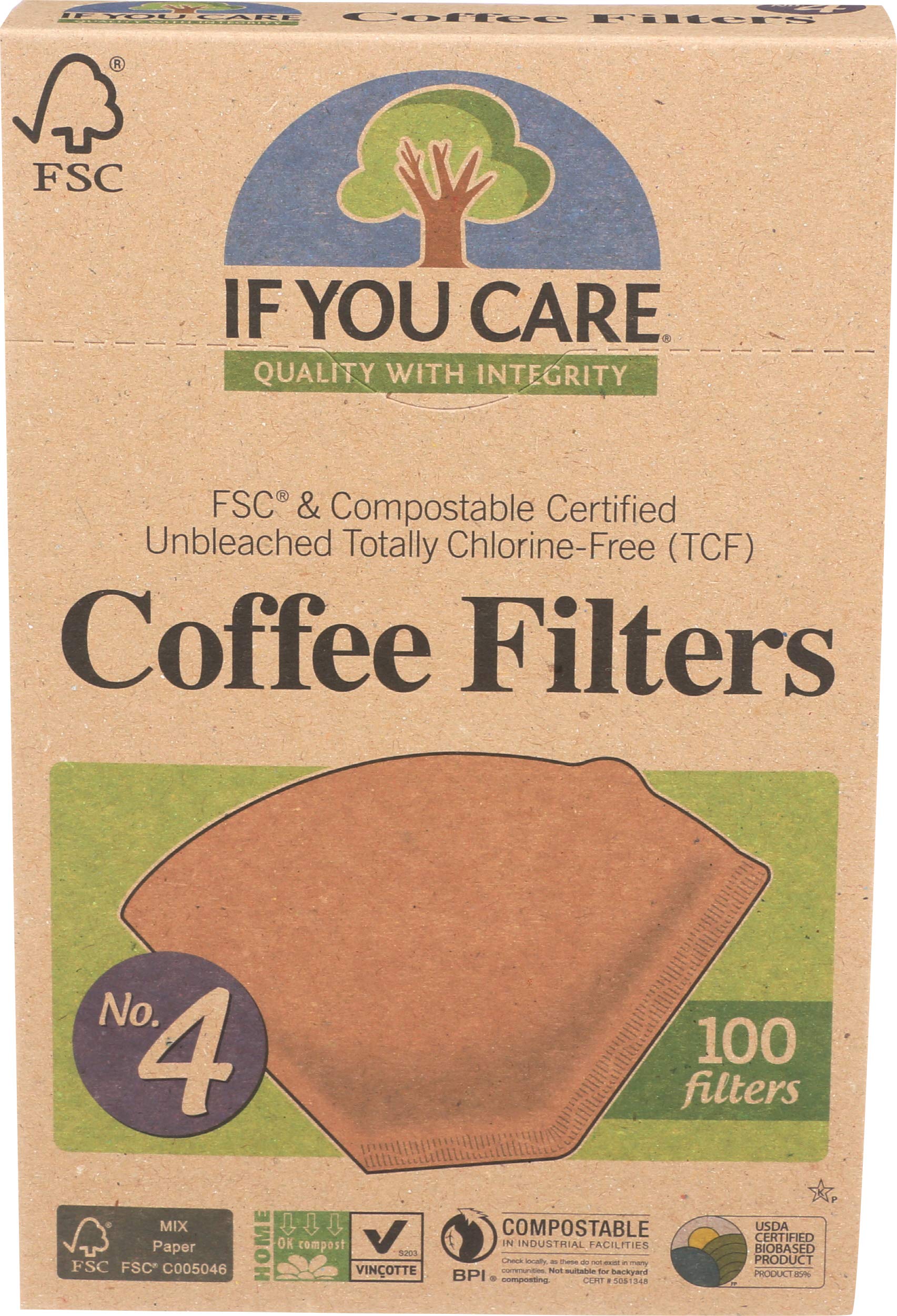 Photo 1 of If You Care # 4 Cone Shaped Unbleached All Natural Compostable Coffee Filters, 100 Count (Pack of 1), Chlorine Free