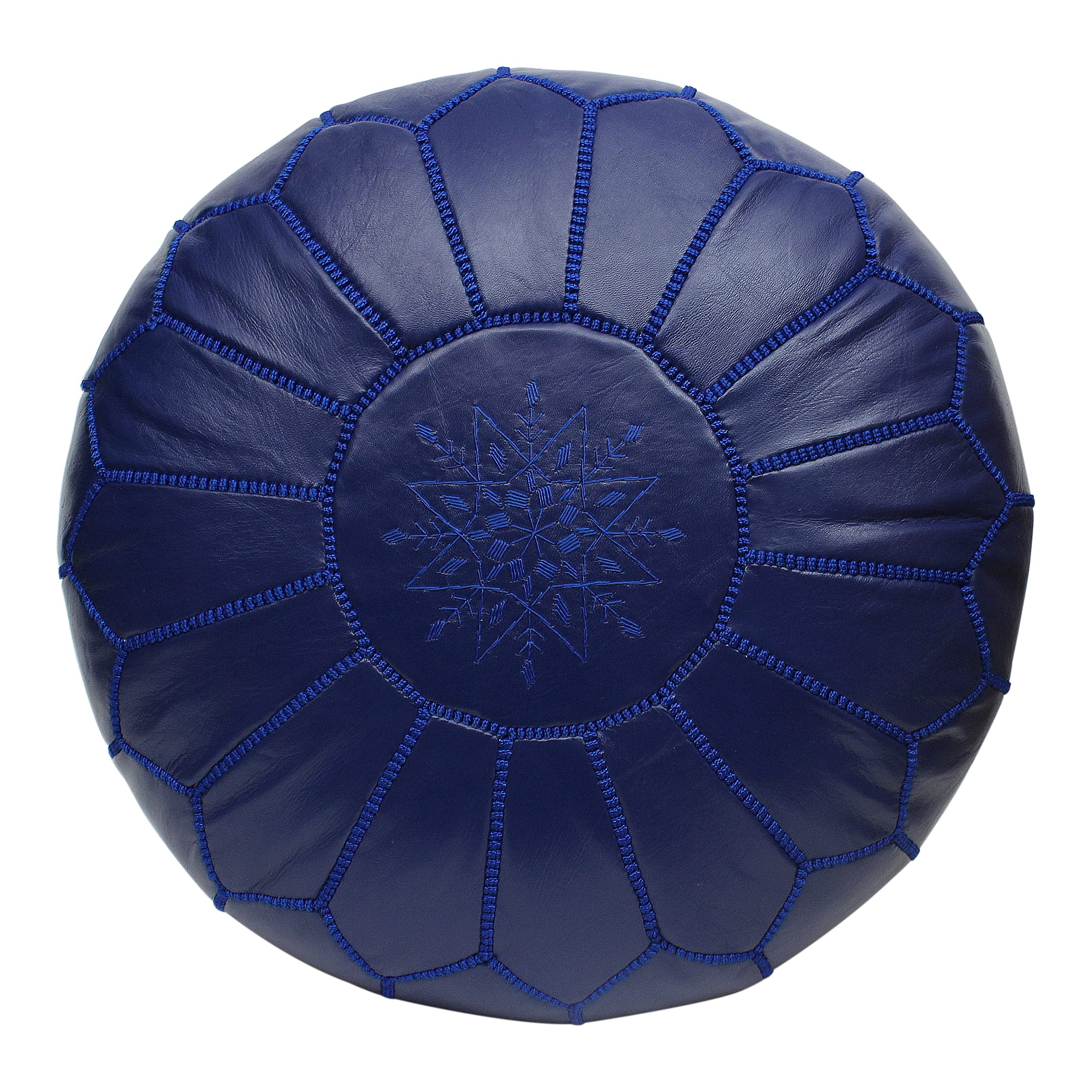 ESSENCE OF MOROCCO Moroccan Pouffe Pouf Footrest Footstool Ottoman Real Leather Blue Handmade Hand-stitched with Embroidered Marrakech Design (COVER ONLY)