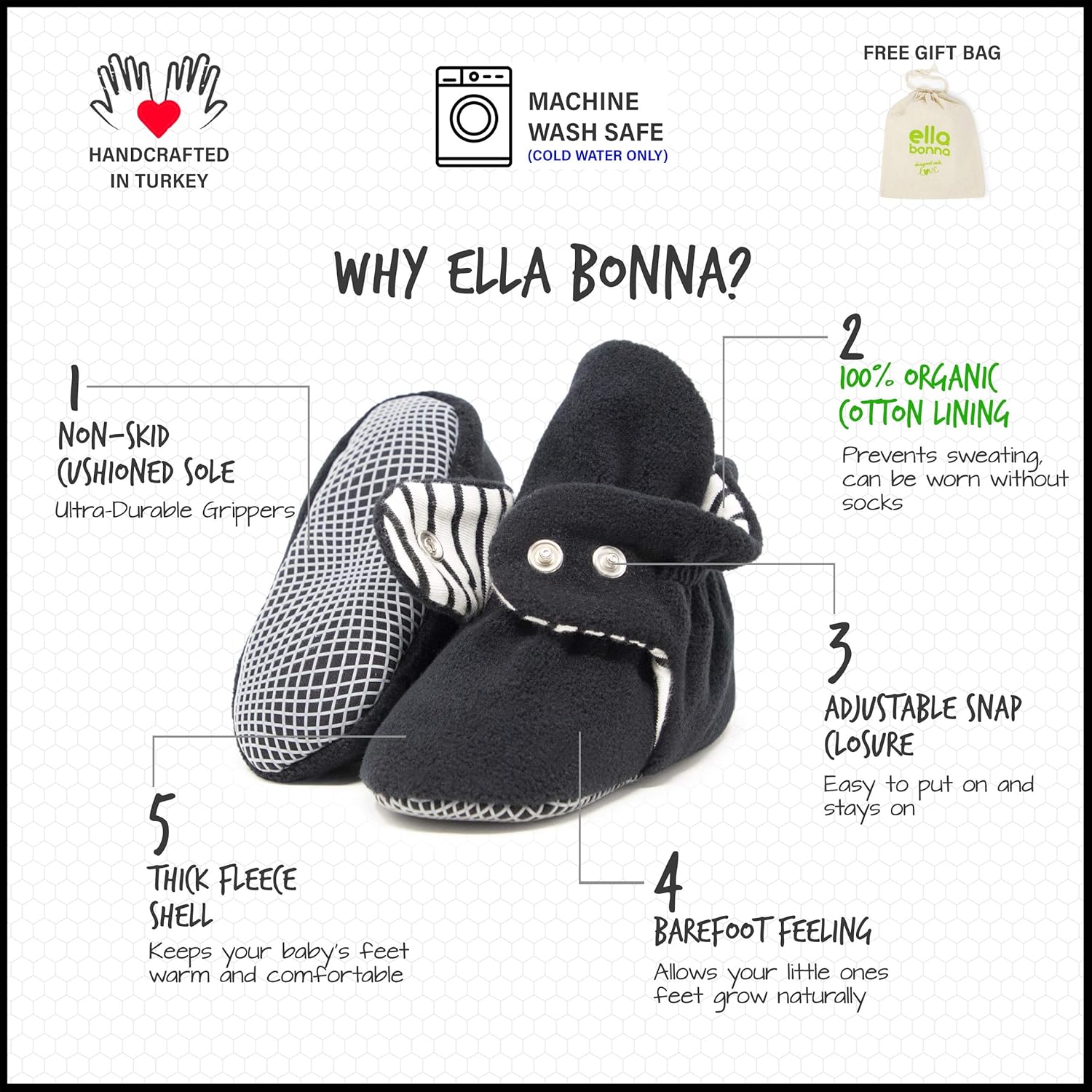  | Ella Bonna Mini Fleece Booties with Non Skid Bottom | Flexible | for Baby Boys Girls Toddlers | Boots