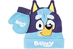 Bluey Bandit and Chilli Toddler Hat with Winter Mittens for Kids – Warm Winter Hat for Toddler with Kids Mittens
