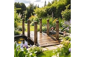 Outsunny 5ft Wooden Garden Bridge with Chain Handrails, Decorative Arched Footbridge, Rustic for Backyard, Pond, Creek, Carbo