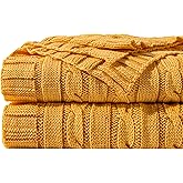 NTBAY 100% Pure Cotton Cable Knit Throw Blanket, Super Soft Warm 51x67 Knitted Throw Blanket for Couch, Sofa, Chair, Bed - Extra Cozy, Machine Washable, Comfortable Home Decor, Ginger Yellow