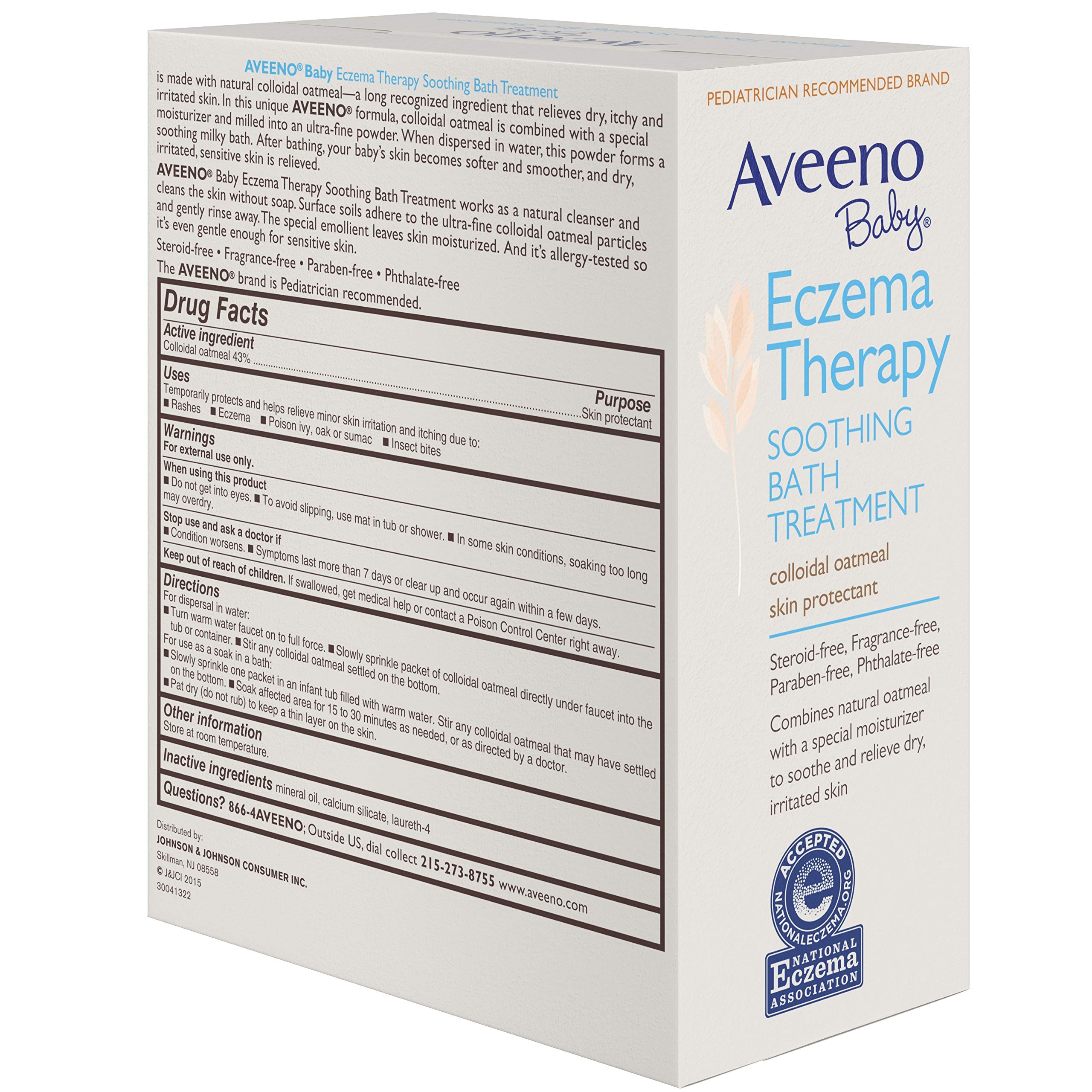 Aveeno Baby Eczema Therapy Soothing Bath Treatment for Relief of Dry, Itchy & Irritated Skin, Made with Natural Colloidal Oatmeal, Fragrance-, Paraben-, Steroid- & Tear-Free, 5 ct