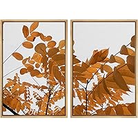 SIGNWIN Framed Wall Art Print Set Minimalist Orange Ficus Leaves in The Autumn Nature Trees Digital Art Modern Art Contemporary Relax/Calm for Living Room, Bedroom, Office - 16
