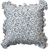 Creative Co-Op Square Floral Cotton Blend Pillow, Blue