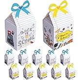 12 PCS Back to School Party Gift Boxes-Square First Day of School Candy Box with Bow-Treat Boxes for School Classroom Party F