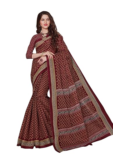 Womens Pure Cotton Printed Saree with Blouse Piece (SKR5486_Maroon)