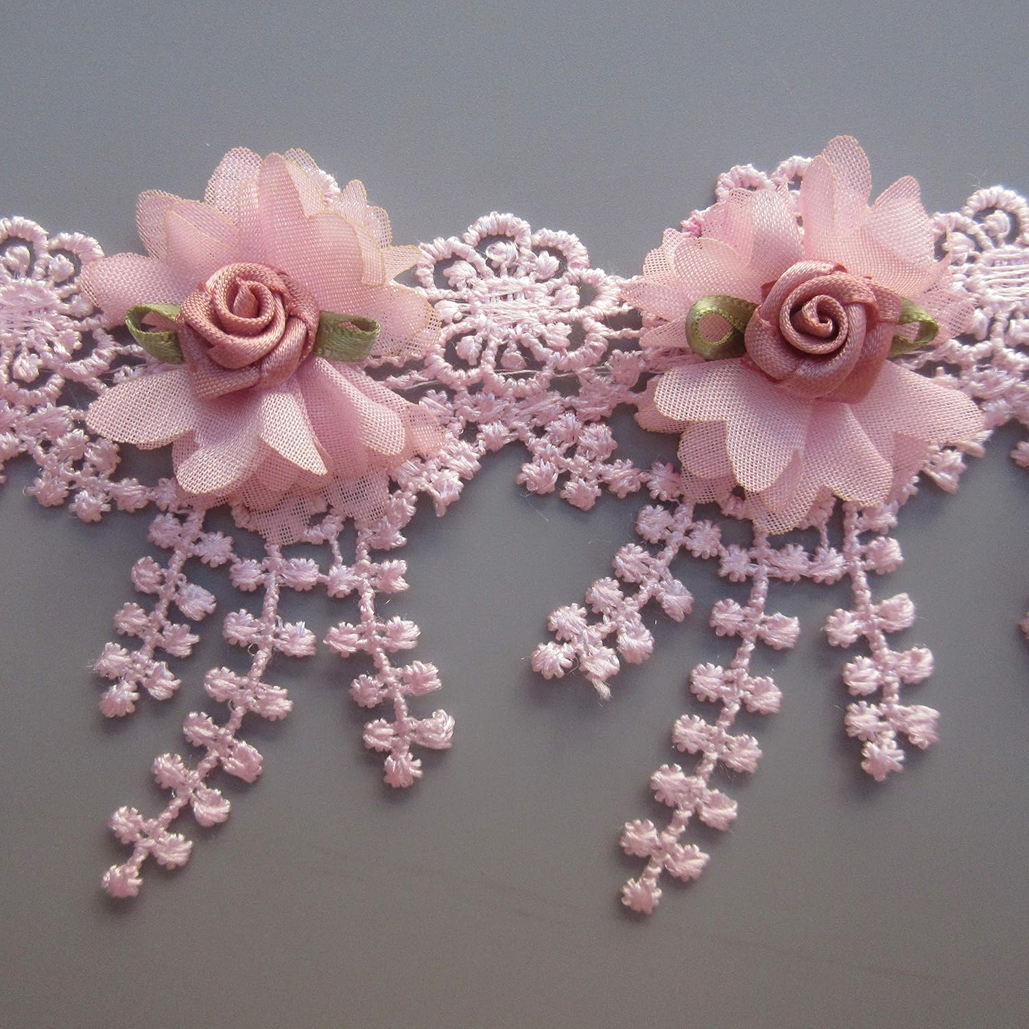 1 yard Gray 3D Chiffon Flower Lace Trim Wedding Trim Sewing & Fiber