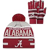 FOCO NCAA unisex-adult Ncaa College Team Logo Adult Stretch Gloves With Big Wordmark Strip Pom Knit Hat Beanie Set