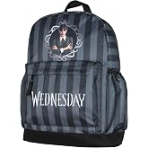 Wednesday Addams TV Show Portrait Striped Travel School Dual Compartment Backpack For Daily Use 16"