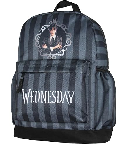 AI ACCESSORY INNOVATIONS Wednesday Adams Icons Backpack, Nevermore Academy 16 Inch Girls School Bag, Natural & Black