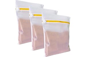 3 Pack Mesh Laundry Bags for Delicates 40cmx50cm (16inx20in), Dryer Safe, Breathable Fine Net, Sturdy Anti-Rust Zipper, Mesh 