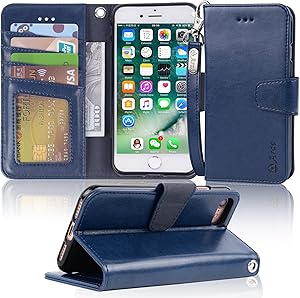 Arae Case for iPhone 7 / iPhone 8 / iPhone SE 2020, Premium PU leather wallet Case with Kickstand and Flip Cover for iPhone 7 / iPhone 8 / iPhone SE 2nd Generation 4.7 inch, blue