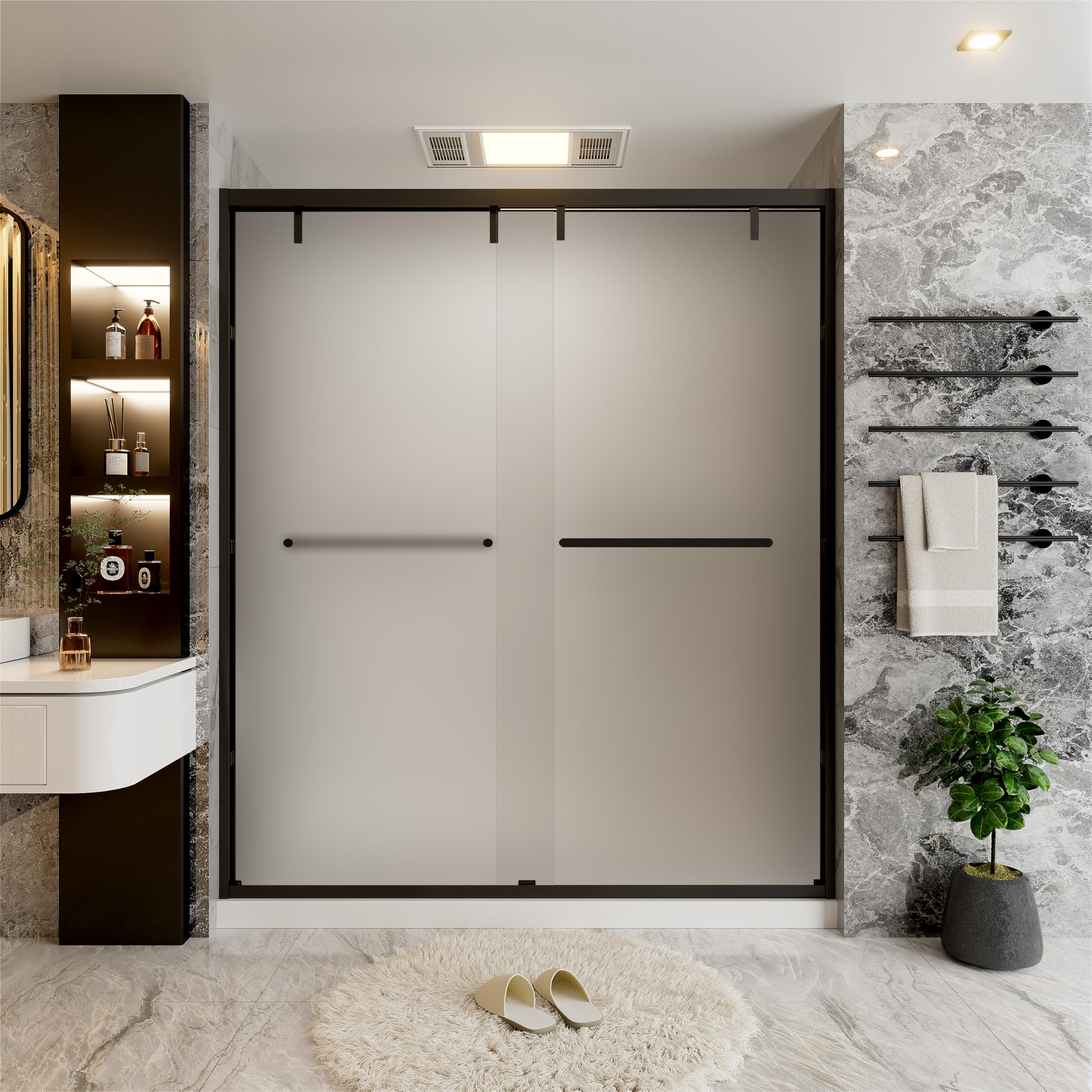62–66" W x 76" H Double Sliding Frosted Shower