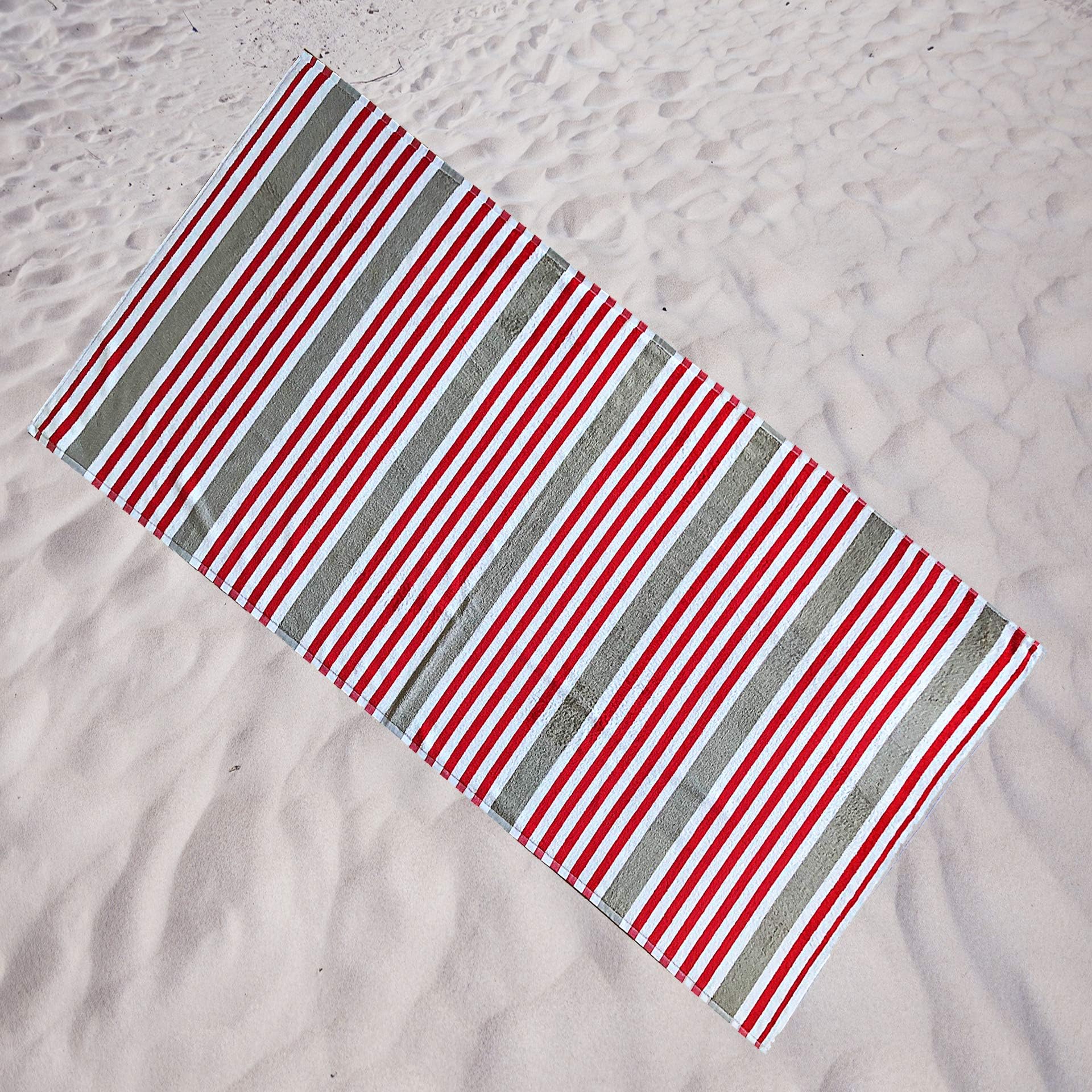 Espalma Red/Gray Cabana Stripe Oversized Beach Towel Clearance, Over Sized Large Luxury 34" Wide x 68" Long - Plush Velour and Absorbent Cotton Terry Pool, Spa, Beach Towel Clearance