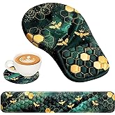EYROZILL 3 in 1 Ergonomic Mousepad and Keyboard Wrist Rest, Mouse Pad with Wrist Support Massage Design, Keyboard Wrist Rest and Mouse Pad Set for Home Office (Green Bee)
