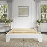 Boyd Sleep Lugano Platform Bed Frame - Modern Minimalist Design, Solid Wooden Slat Support, No Box Spring Needed, Easy Assembly, Noise-Free Construction, Sleek Bedroom Furniture, White, Full