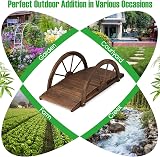 TANGZON Wooden Garden Bridge 102CM Arc Footbridge with Half-wheel Railings view 6