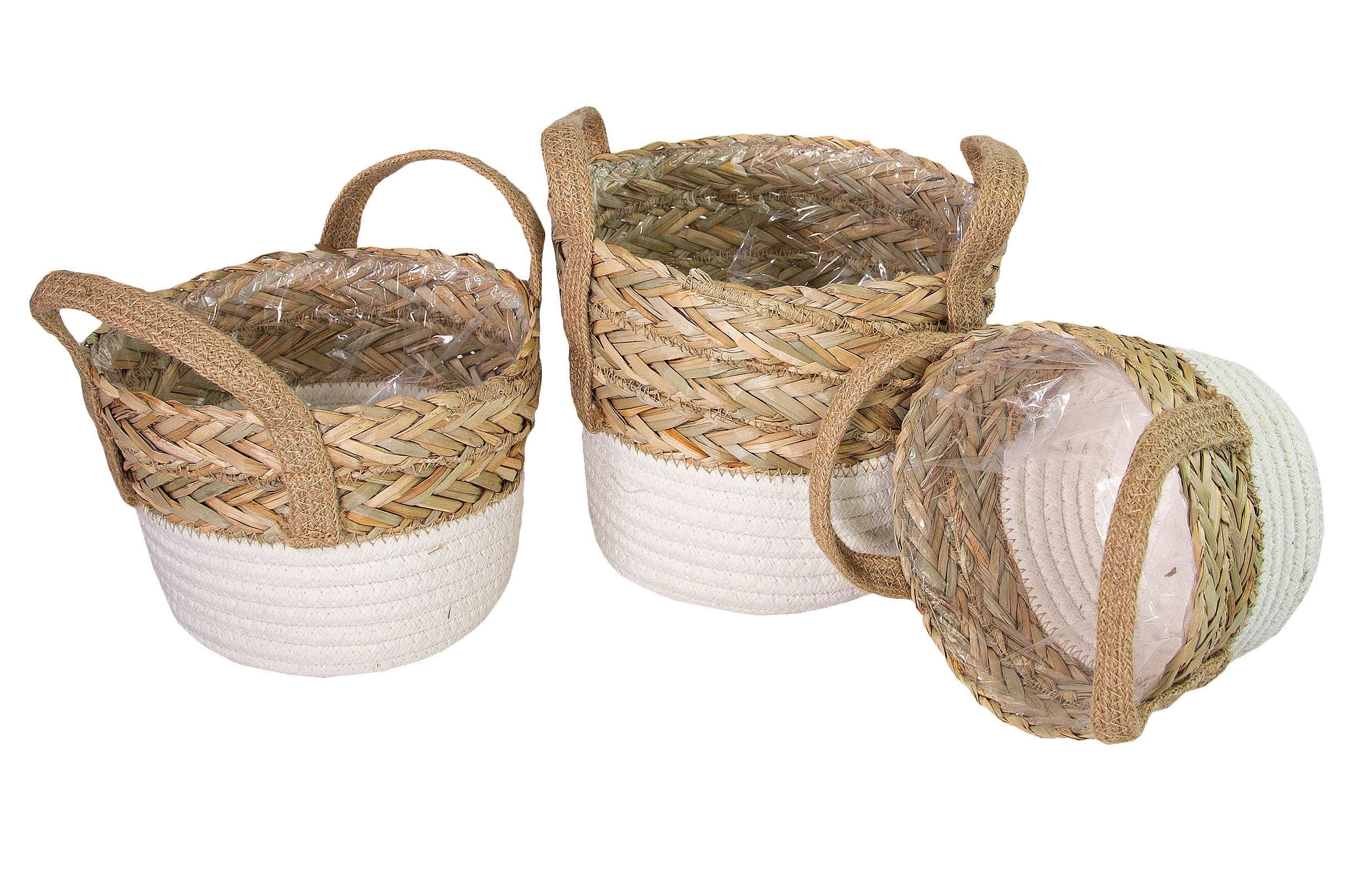 riffelmacher & weinberger christbaumschmuck-fabrik gmbh&co.kg Set of 3 Plant Baskets, Plant Pots, Hanging Baskets, Natural, 16 x 12/16 cm, 20 x 13/18 cm, 21 x 16/22 cm