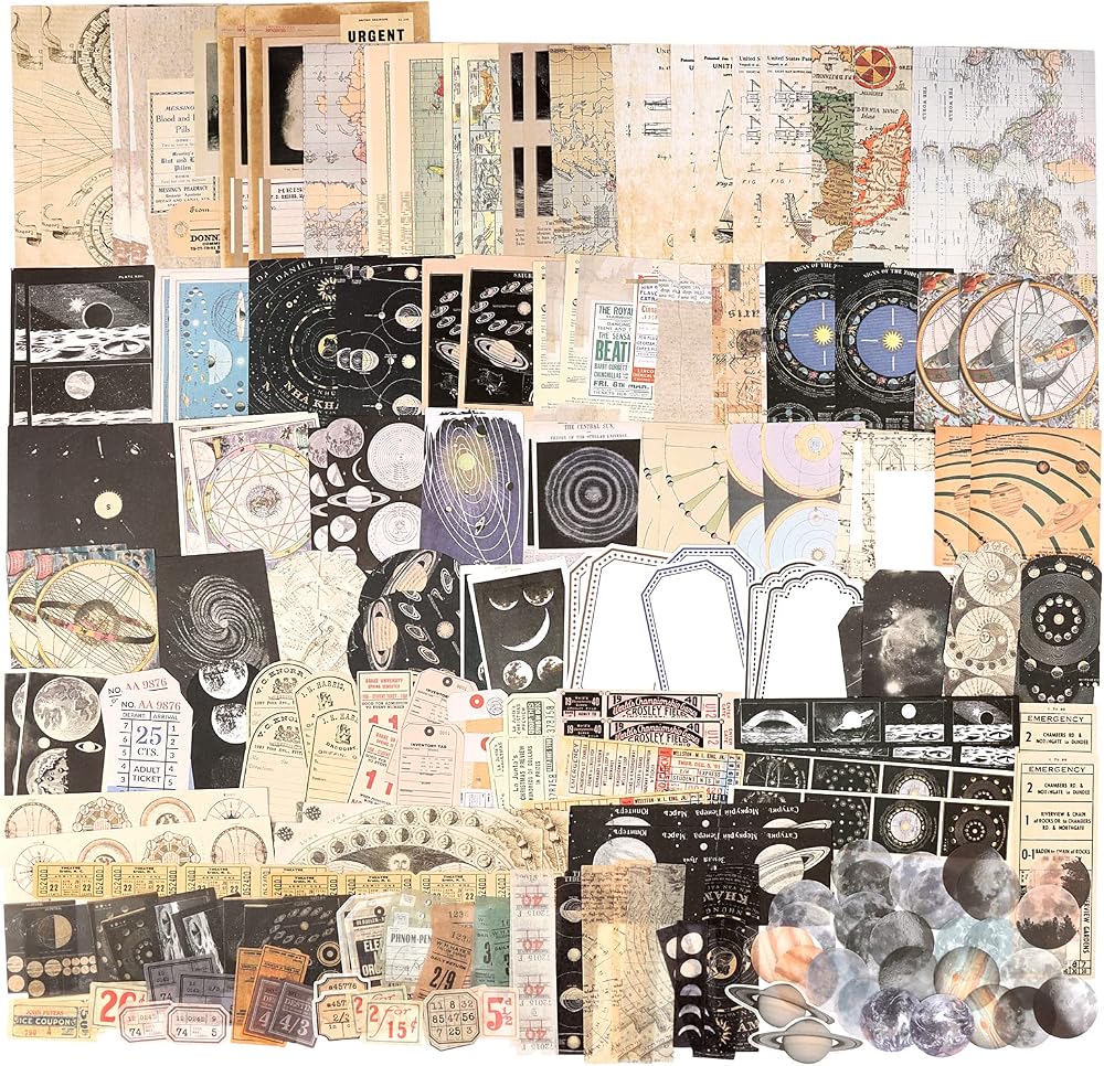 Draupnir 200Pcs Vintage Scrapbooking Stickers Paper Pack Celestial Astrology