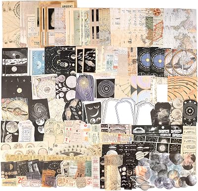 Draupnir 200Pcs Vintage Scrapbooking Stickers Paper Pack Celestial Astrology