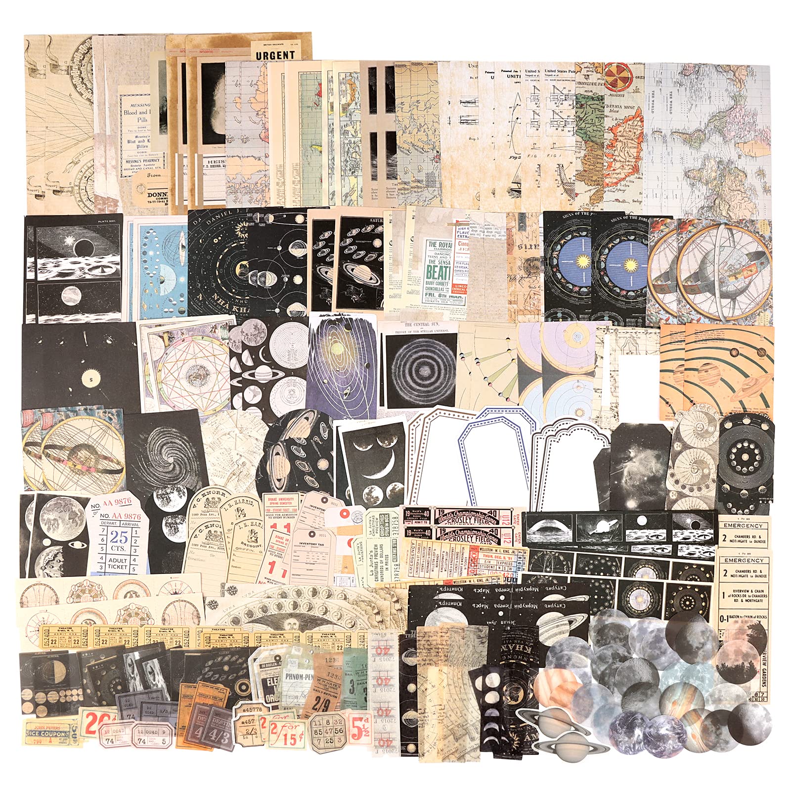 Draupnir 200Pcs Vintage Scrapbooking Stickers Paper Pack, DIY Retro Journaling Scrapbooking Supplies Decorative Stickers Paper Kit for Scrapbook and Bullet Journal - Astrology