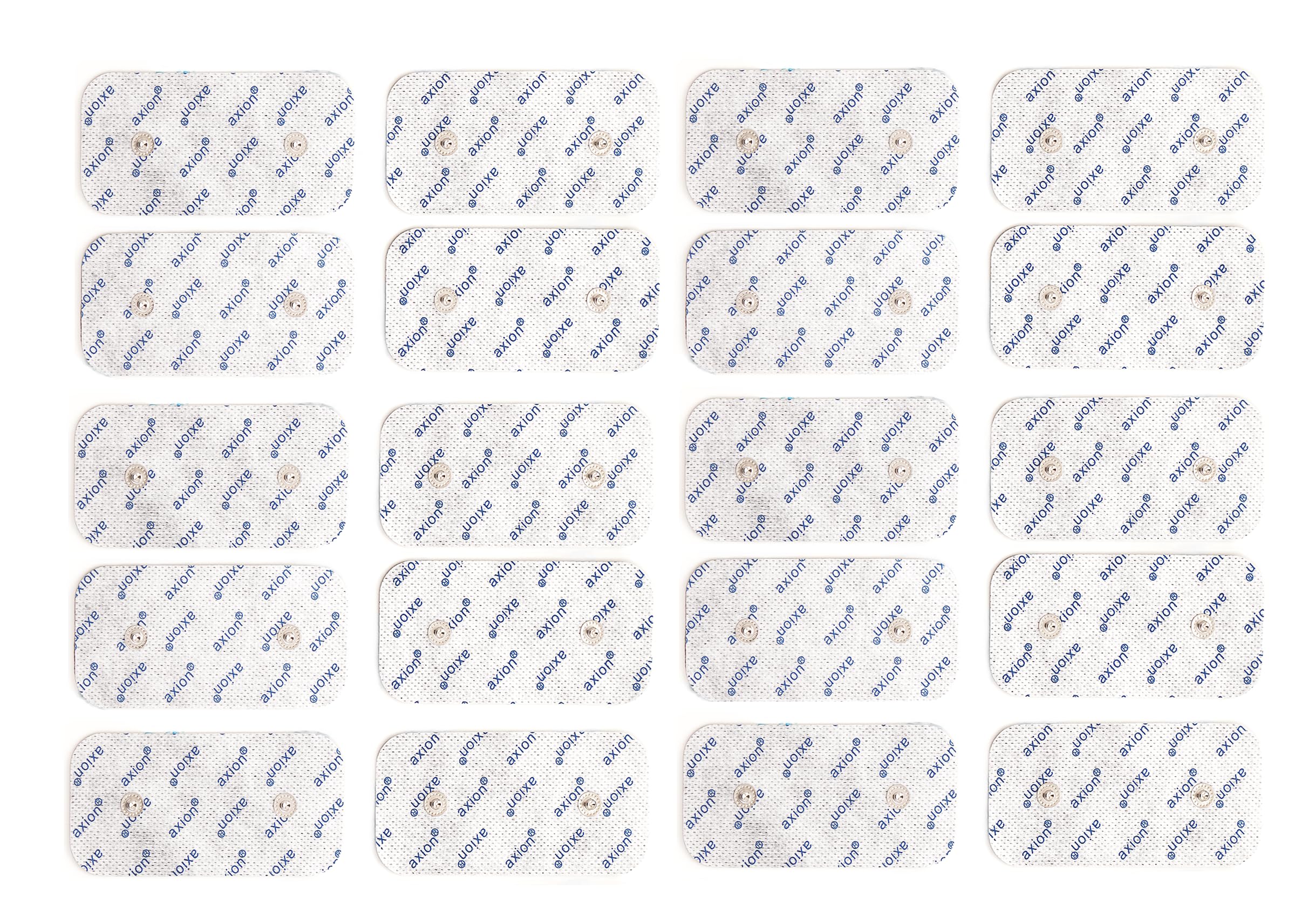 Pack of 20 Electrode Pads 10x5 cm axion | Compatible with Compex EMS TENS Devices with 3.75 mm Snap Push Button | TENS and EMS Pads for Muscle Stimulation and Pain Treatment