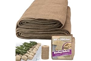 BIOBUBANA 40'' x 100 Feet Burlap Fabric Roll 33 Yard, Natural Jute Fabric for Winter Tree Wrap Plant Covers Freeze Protection with 164 Feet Jute Rope, DIY Rustic Wedding Garden Outdooor Christmas Decoration
