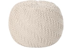 Christopher Knight Home Austin Knitted Cotton Pouf in Beige Small