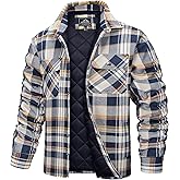 TACVASEN Men's Flannel Shirt Quilted Lined Theraml Winter Coat Button Down Insulated Flannel Shirts Jacket