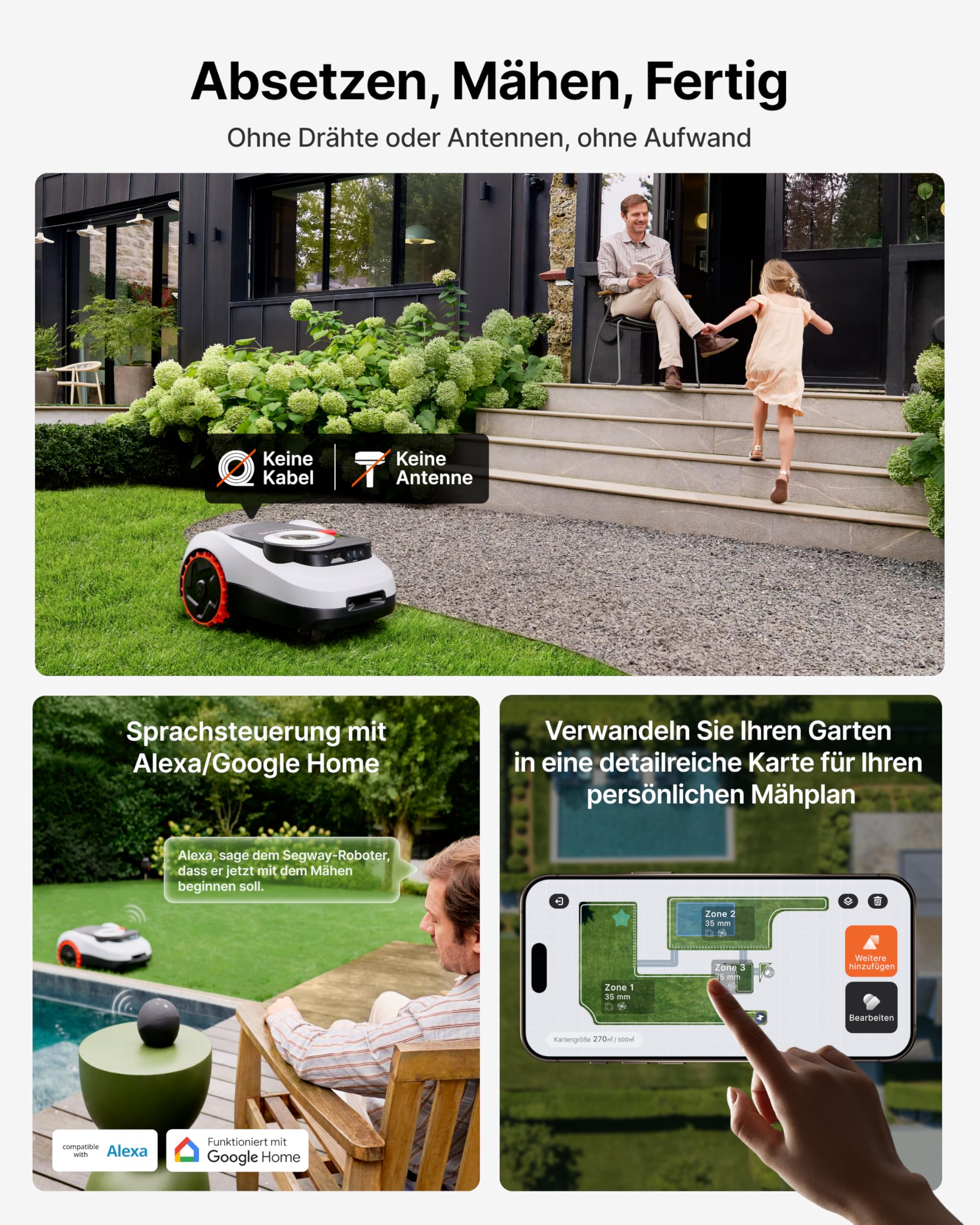 Segway Navimow i208 LiDAR Mähroboter ohne Begrenzungskabel für 800 m² mit Garage M, Geländereifen für Hänge bis 45% Neigung, LiDAR und Vision Dual System, EIN-TIPP-Kartieren (Getrennt versandt Werden) 2