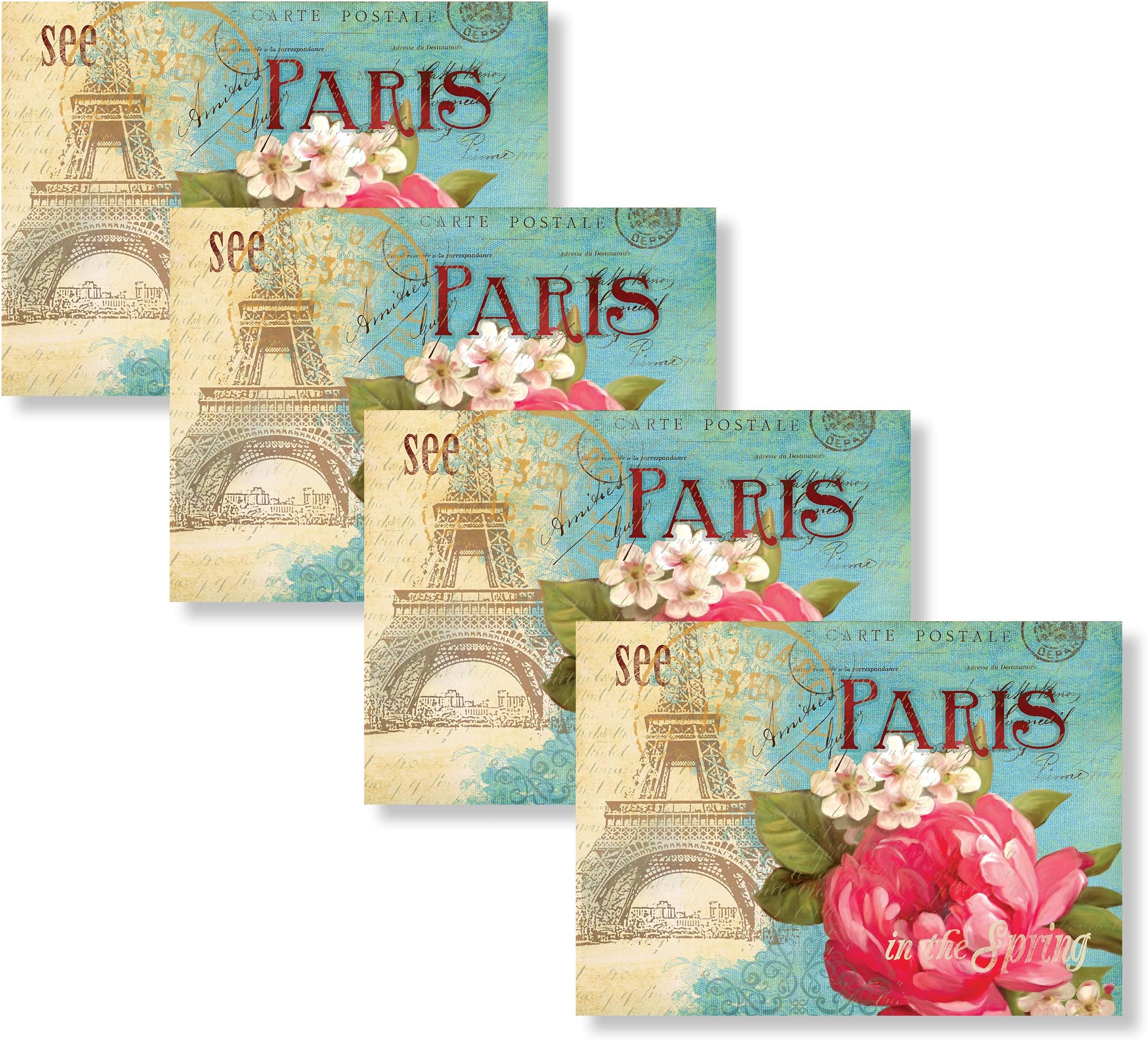 Blissful Living Set of 4 Placemats, Stain Resistant - Decorate Your Kitchen Table with Our Beautiful Rectangle pad placemat (Paris in Spring)