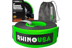 Rhino USA Recovery Tow Strap (3" x 30') - 31,518lb Break Strength - Emergency Recovery Strap Tow Rope for Truck, UTV, ATV & More - Heavy Duty Towing Strap for Offroad 4x4 Use - Compatible with Jeep