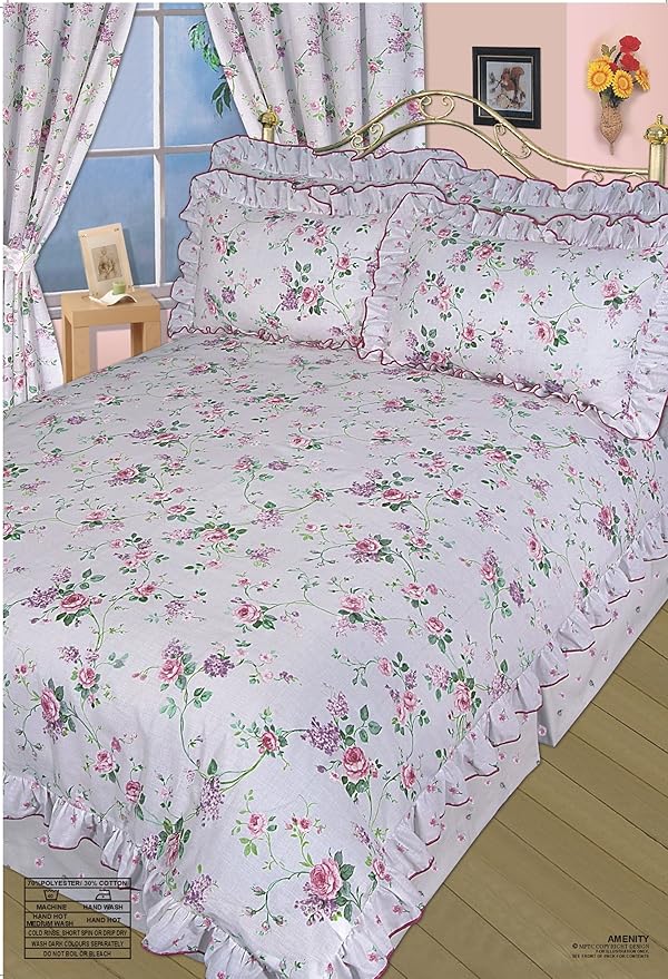 Single Bed Frilled Floral Duvet / Quilt Cover Amenity Bedding Set Amazon.co.uk Kitchen & Home