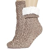Tough Land Slipper Socks for Women with Grippers Non Slip, Sherpa Lined Slipper Socks